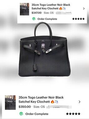Black Noir 35cm Top Handle Leather Purse  Togo Leather